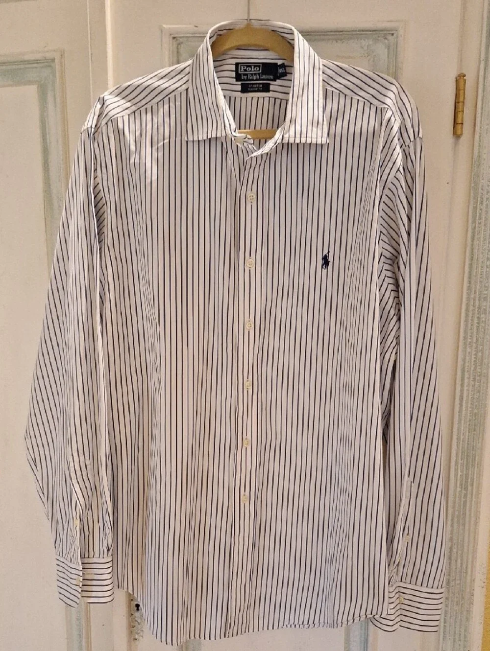 Polo by Ralph Lauren White with Blue Pinstripe Men's Dress Shirt